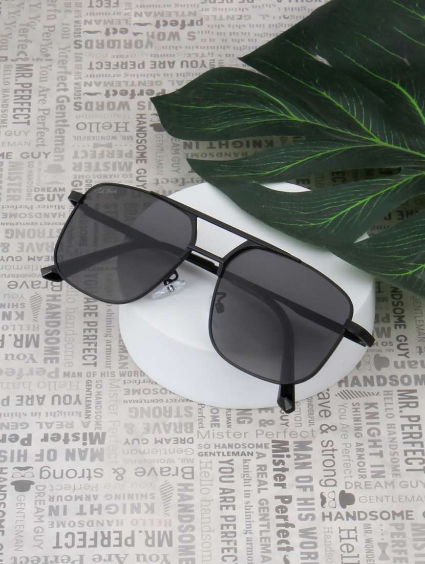 ted smith unisex aviator black sunglasses with uv protected lenses