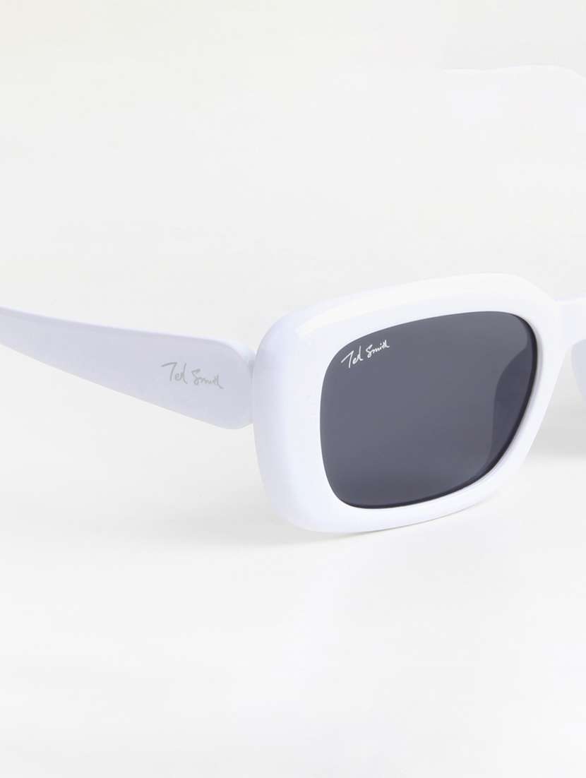 ted smith unisex rectangle white black sunglasses with uv protected lenses - 22146591 -  Standard Image - 5