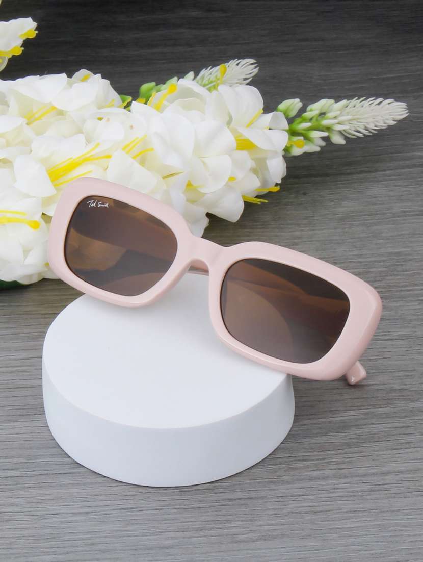 ted smith unisex rectangle pink brown sunglasses with uv protected lenses
