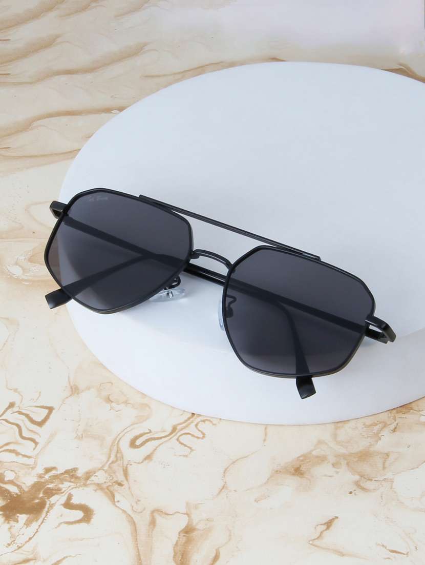 ted smith unisex aviator rhombus black sunglasses with uv protected lenses - 22146597 -  Zoom Image - 0