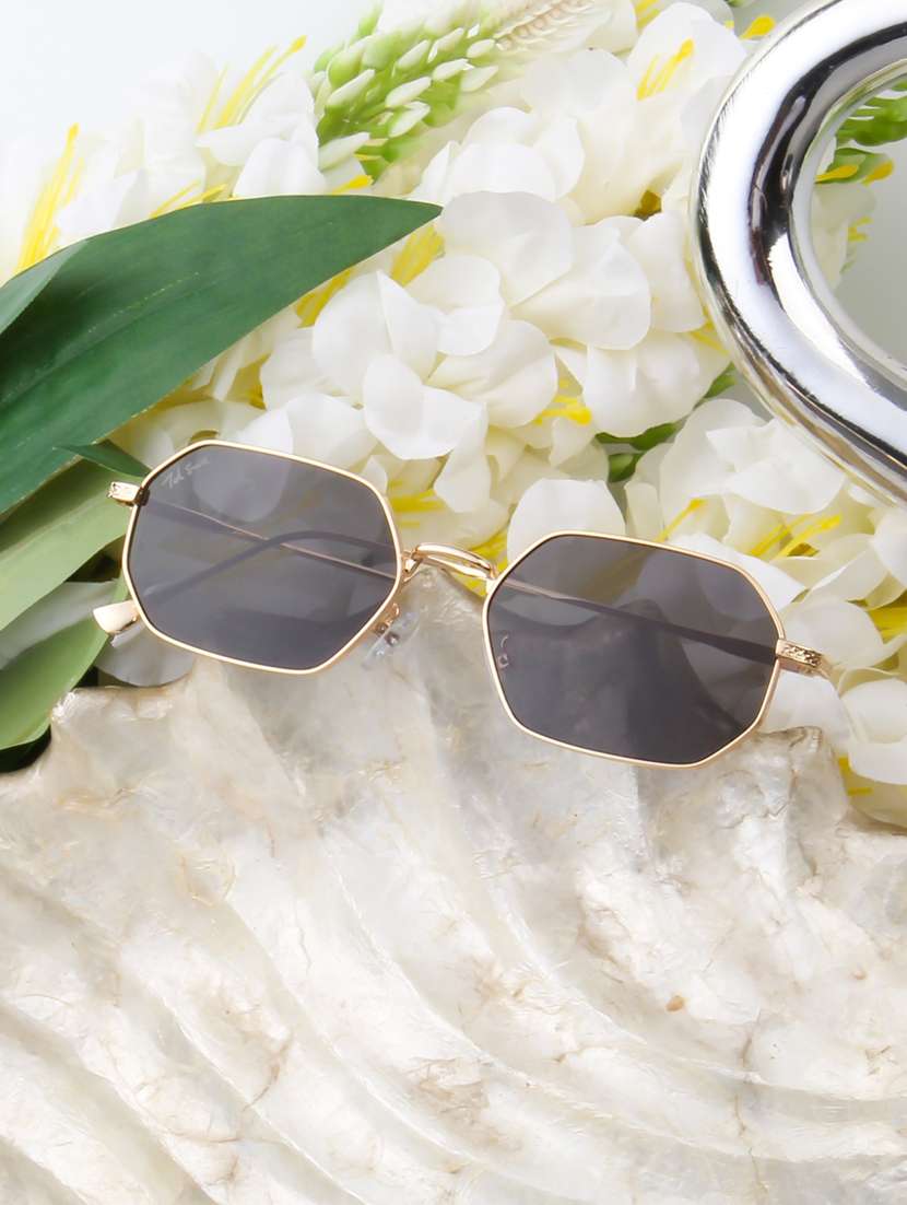 ted smith unisex septagon gold black sunglasses with uv protected lenses