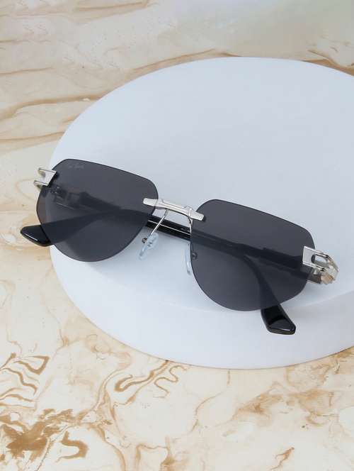 ted smith unisex rimless silver black sunglasses with uv protected lenses - 22146607 -  Standard Image - 0