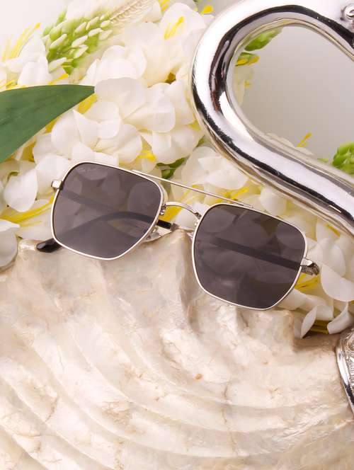 ted smith unisex aviator square silver black uv protected sunglasses - 22146609 -  Standard Image - 0