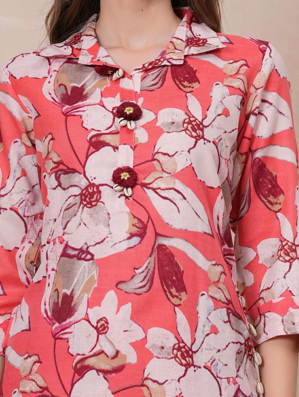 women floral printed three quarter sleeve kurta palazzo set - 22146631 -  Standard Image - 5