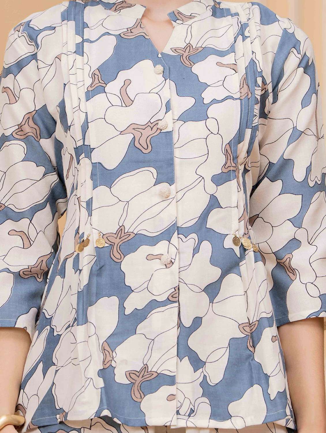 women three quarter sleeve regular fit ethnic co-ord set - 22146632 -  Standard Image - 5