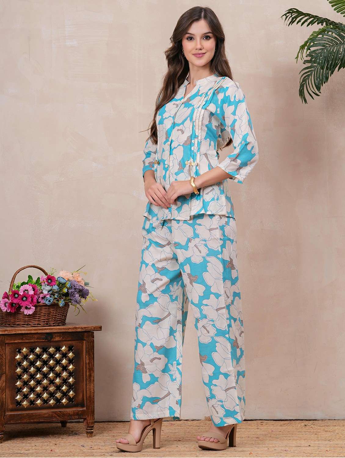 women three quarter sleeve regular fit ethnic co-ord set - 22146634 -  Standard Image - 3