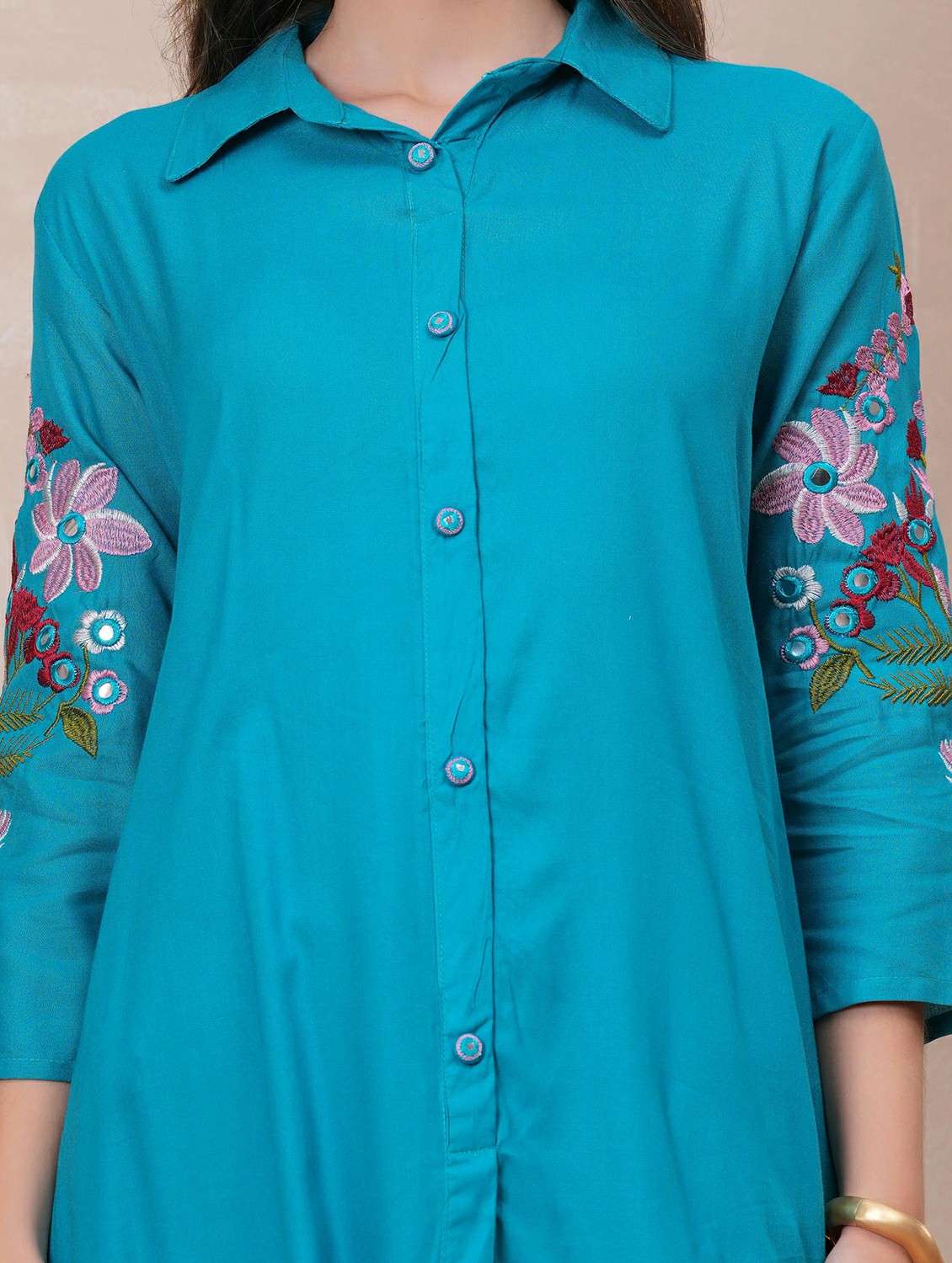 women three quarter sleeve regular fit ethnic co-ord set - 22146638 -  Standard Image - 5