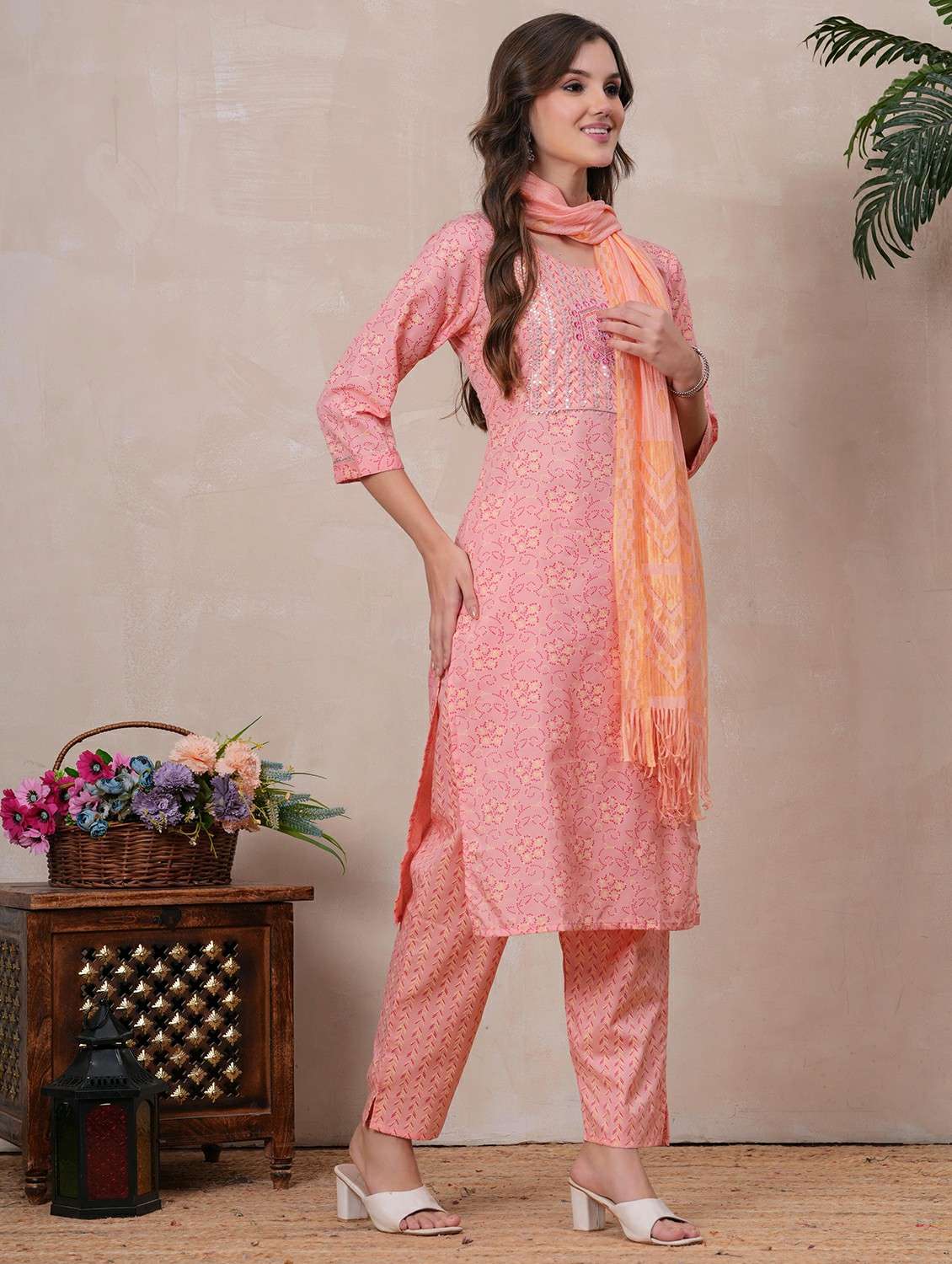 women printed three quarter sleeve kurta pant with dupatta set - 22146643 -  Standard Image - 3