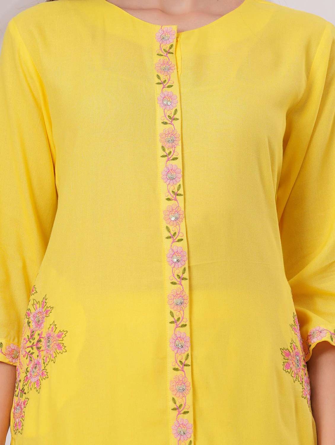 women embroidered three quarter sleeve kurta palazzo set - 22146646 -  Standard Image - 5