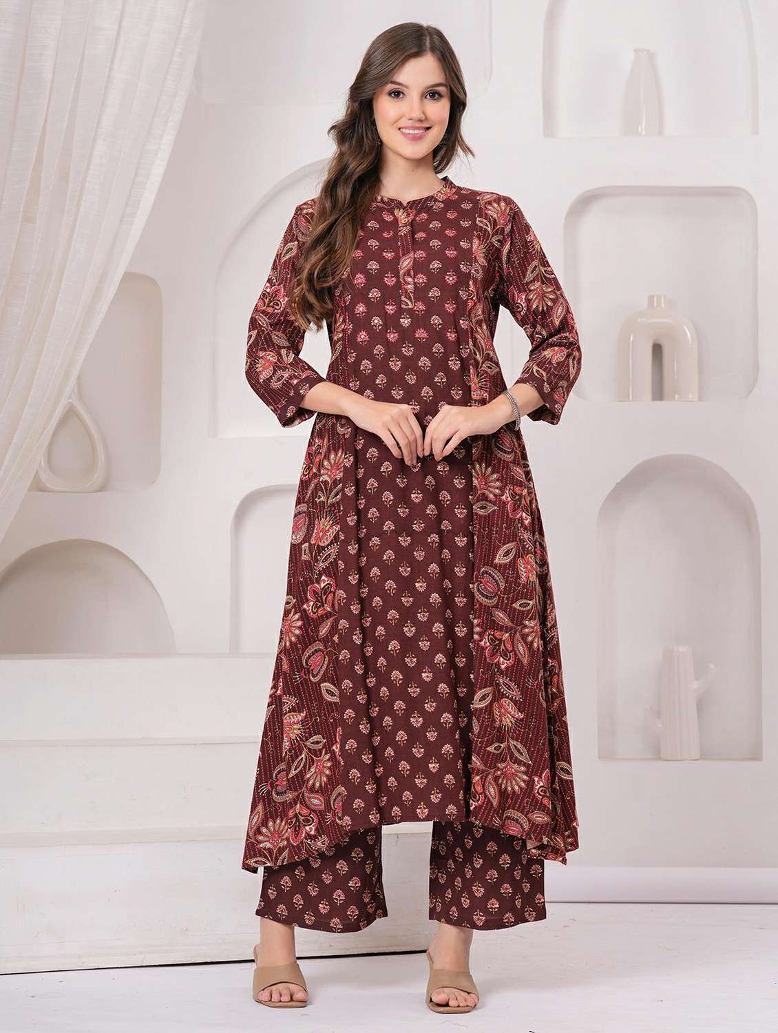 women floral printed three quarter sleeve kurta pant set - 22146647 - Zoom Image - 0
