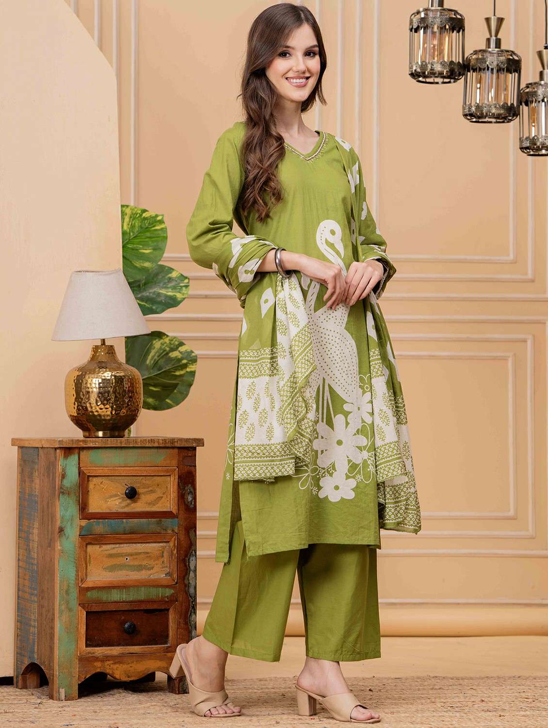 women printed three quarter sleeve kurta pant with dupatta set - 22146654 -  Standard Image - 3