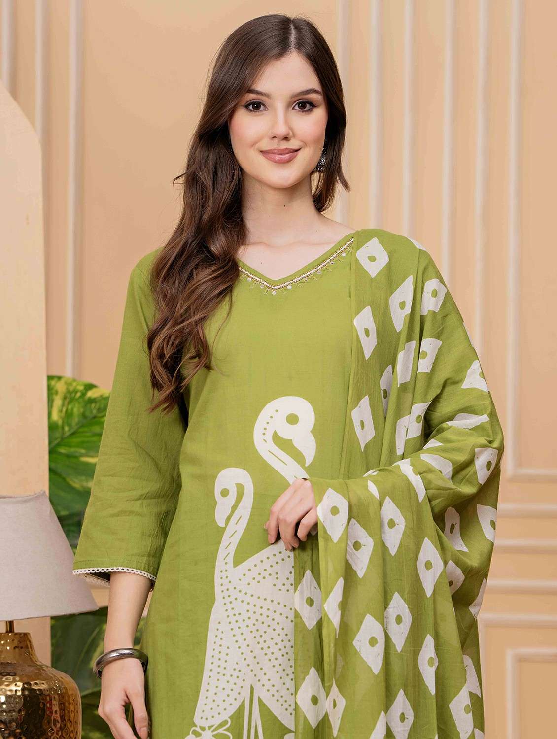 women printed three quarter sleeve kurta pant with dupatta set - 22146654 -  Standard Image - 5