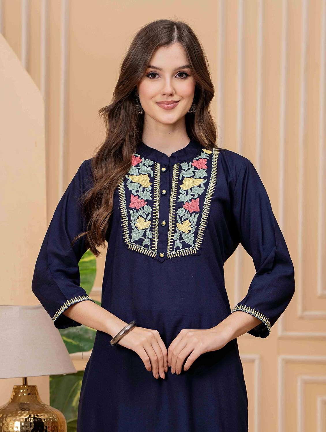 women embroidered three quarter sleeve kurta pant set - 22146660 - Standard Image - 5