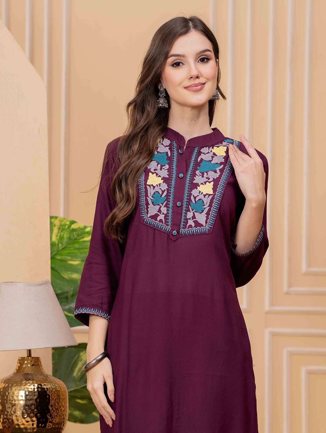 women embroidered three quarter sleeve kurta pant set - 22146661 - Standard Image - 5