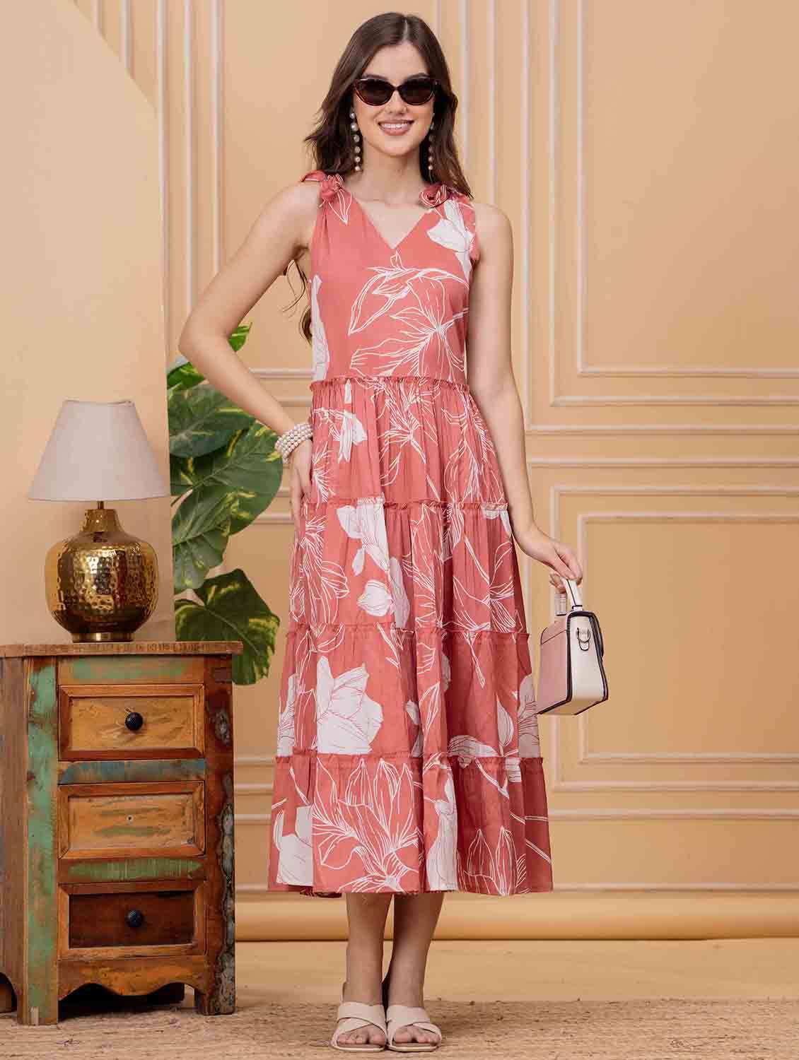 women floral printed shoulder strap tiered dress - 22146674 - Zoom Image - 0