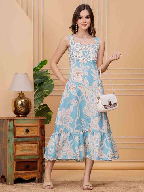 women floral sleeveless tiered ethnic dress - 22146677 - Standard Image - 0