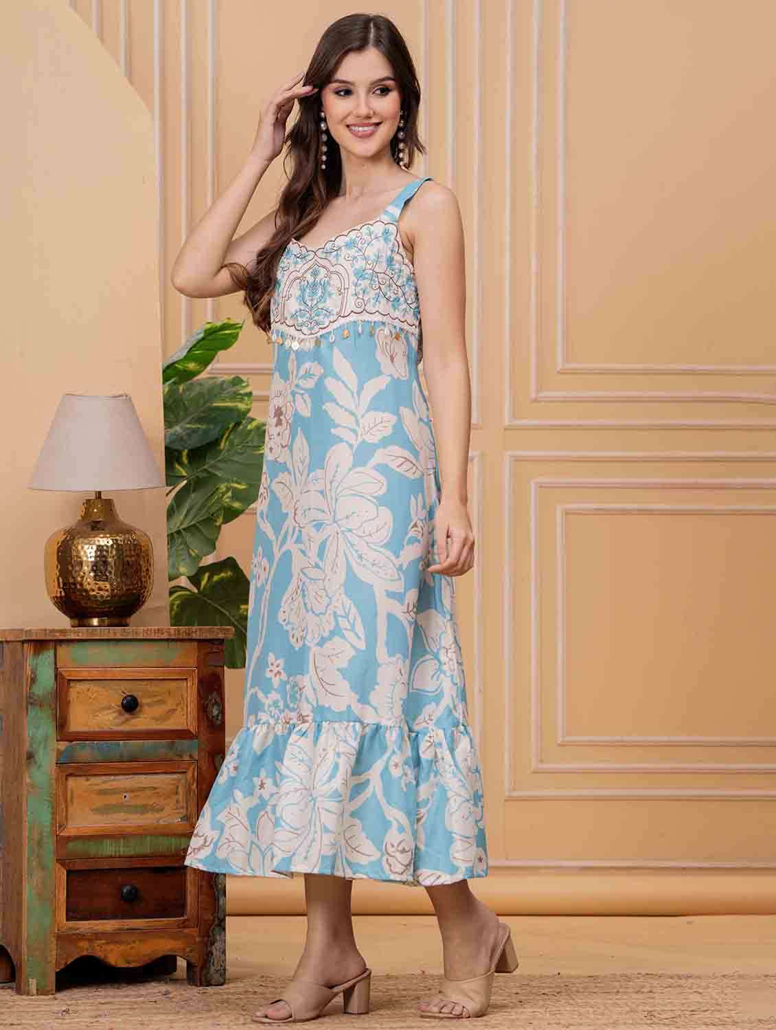 women floral sleeveless tiered ethnic dress - 22146677 - Standard Image - 3