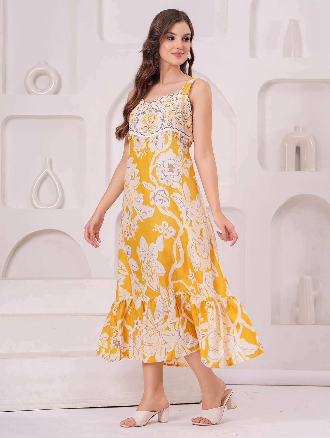 women floral sleeveless tiered ethnic dress - 22146678 - Standard Image - 3