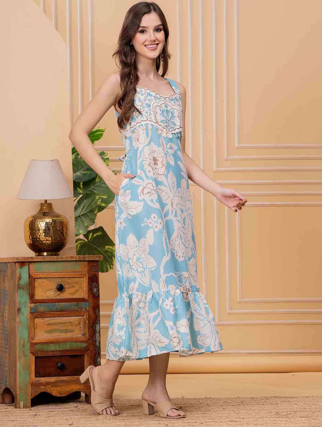 women floral sleeveless tiered ethnic dress - 22146680 - Standard Image - 3