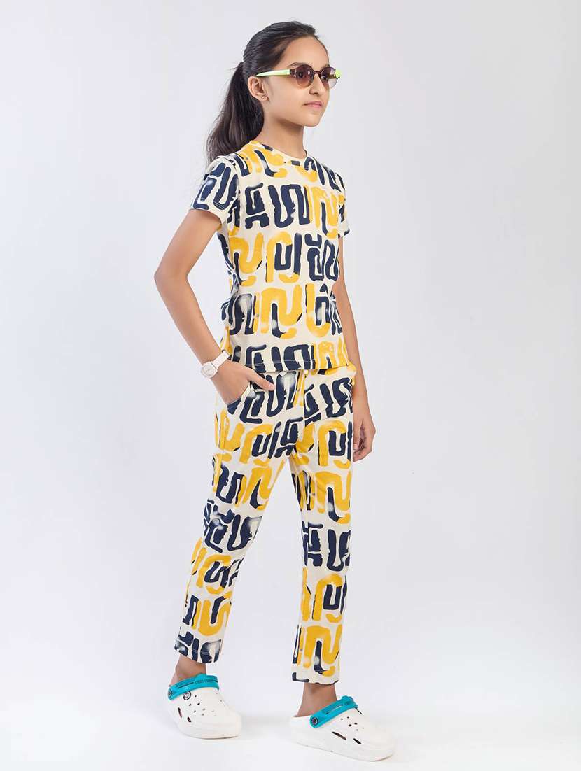 girls printed top & trouser co-ord set - 22146682 - Standard Image - 3
