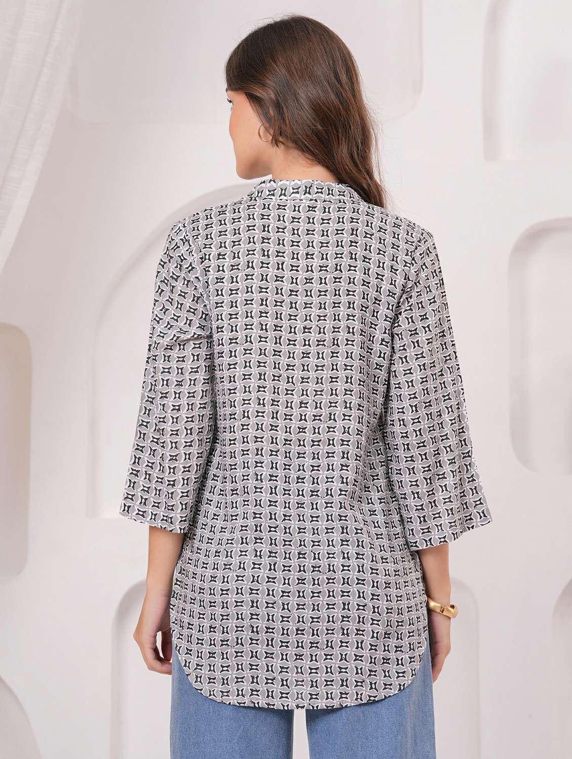 women printed three quarter sleeve ethnic top - 22146684 - Standard Image - 3