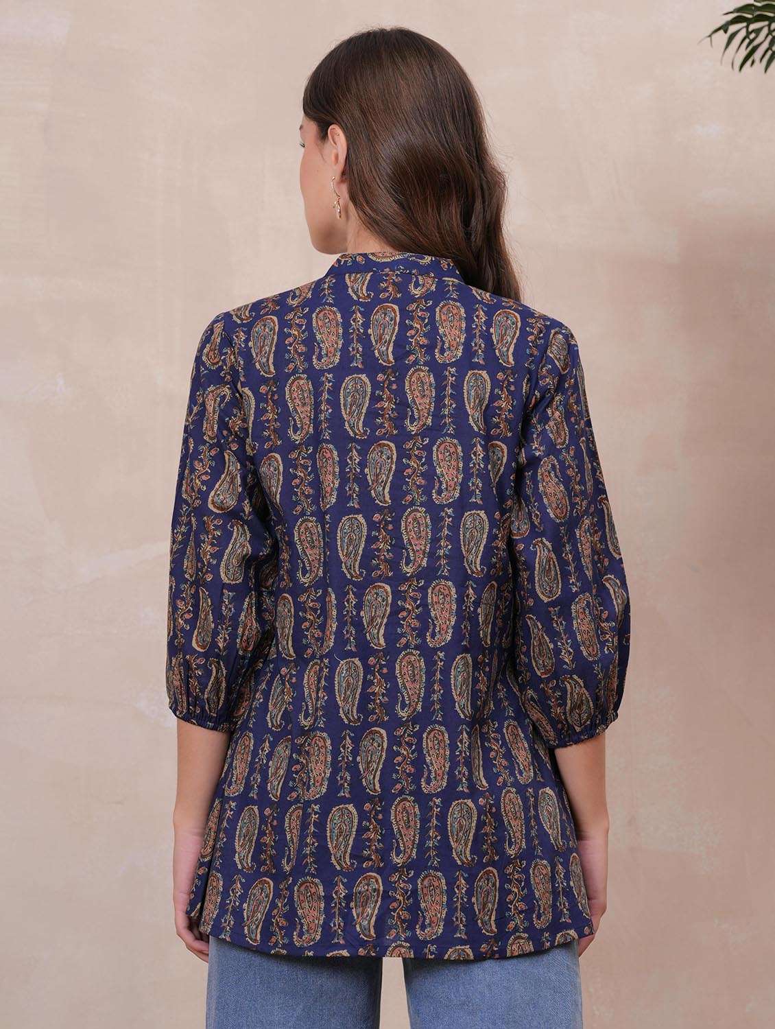 women paisley printed three quarter sleeve ethnic top - 22146685 -  Standard Image - 3