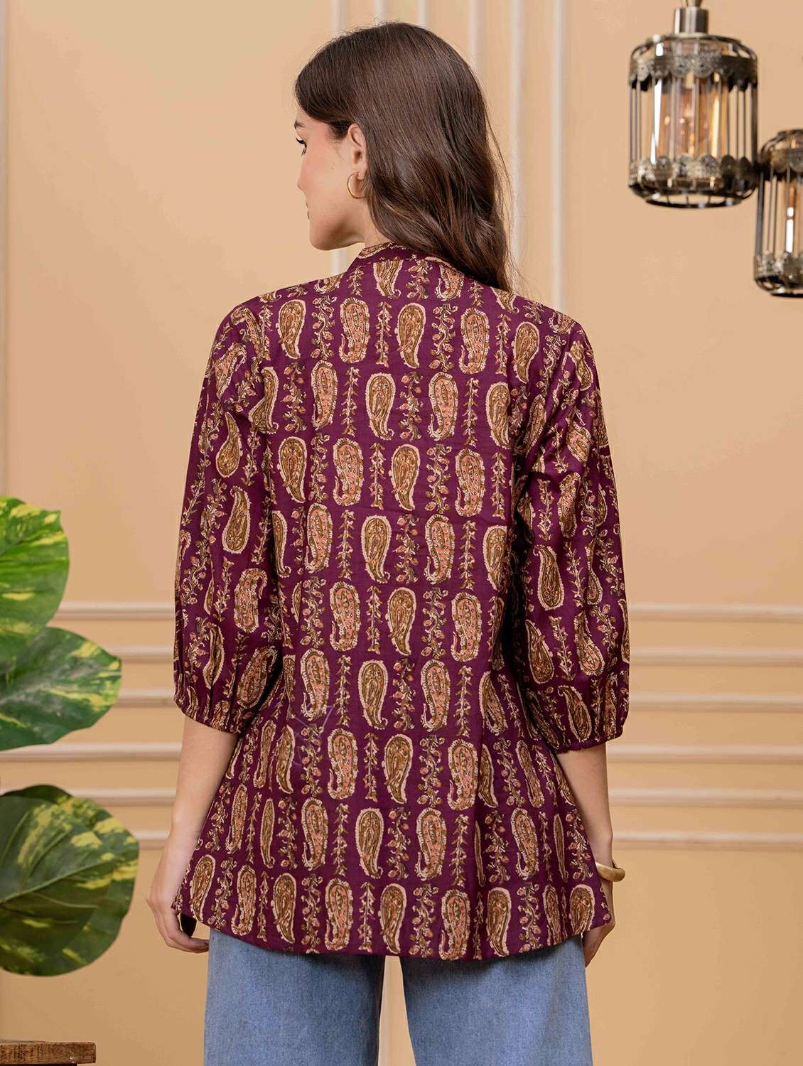 women paisley printed three quarter sleeve ethnic top - 22146686 - Standard Image - 3