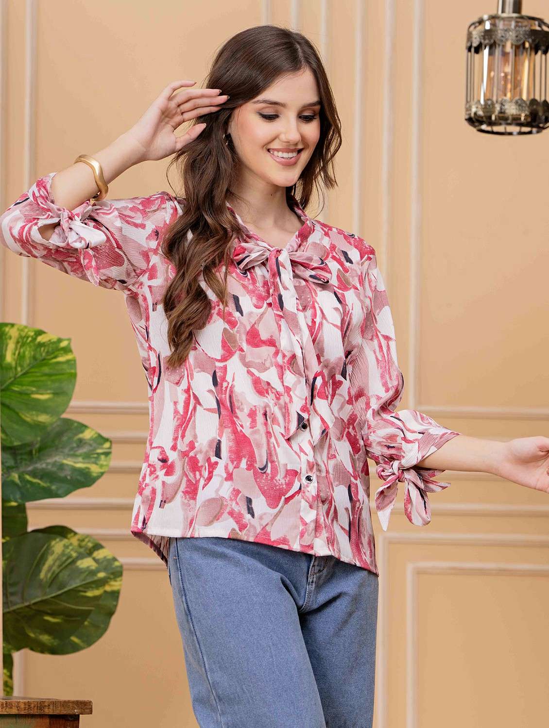women printed puff sleeve regular shirt - 22146688 - Standard Image - 3