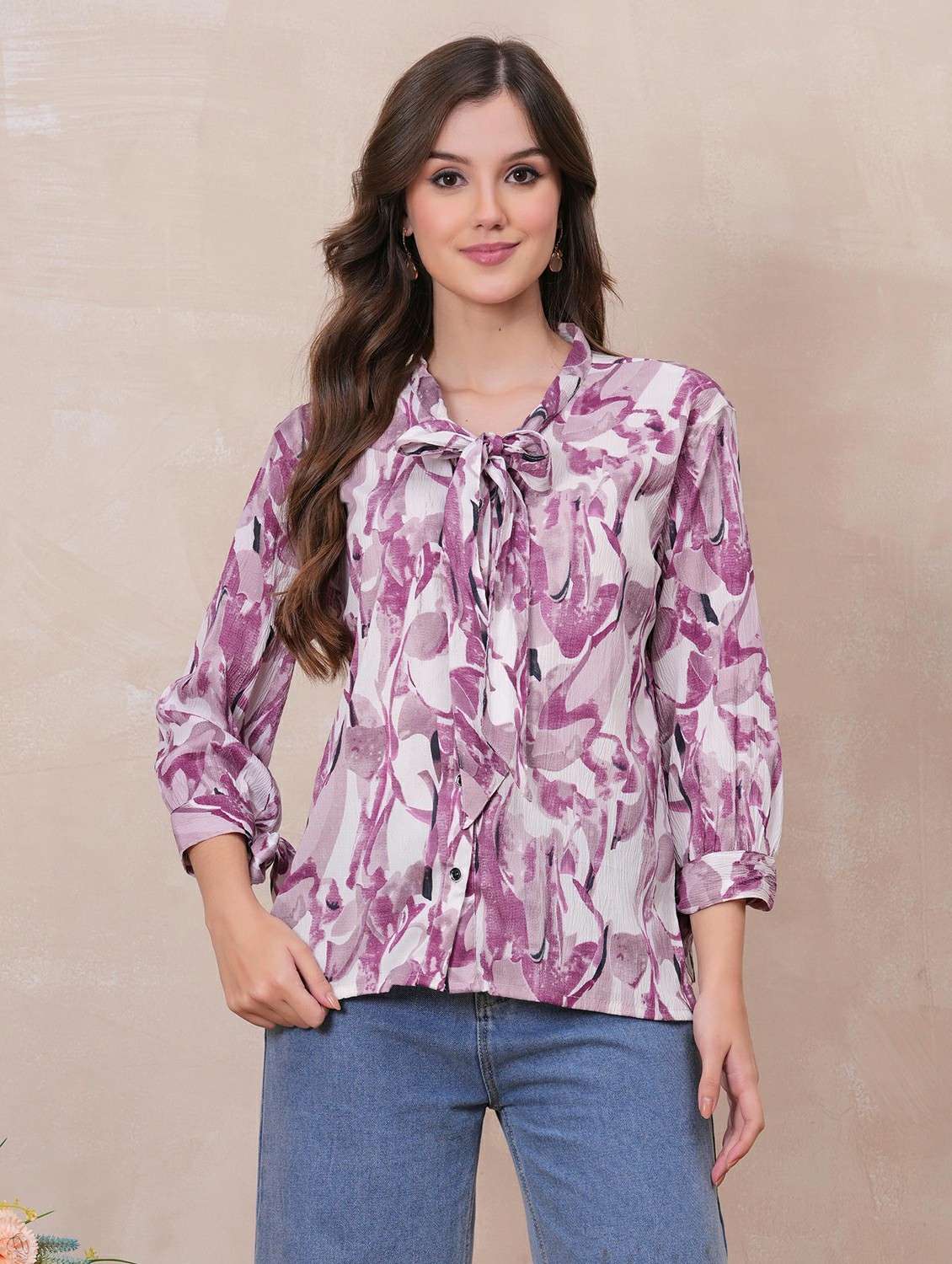 women printed three quarter sleeve regular shirt