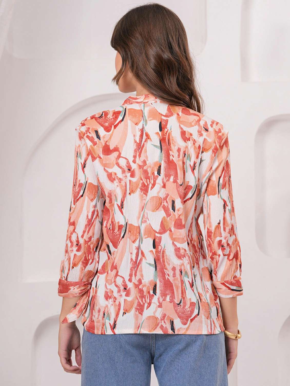 women printed three quarter sleeve regular shirt - 22146690 -  Standard Image - 3