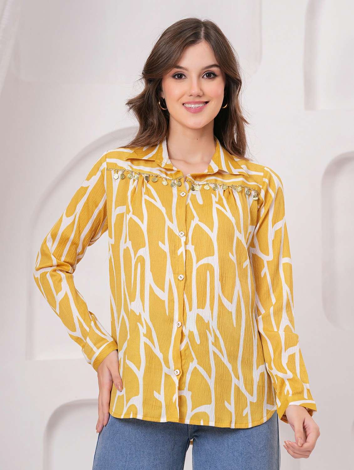 women printed long sleeve regular shirt