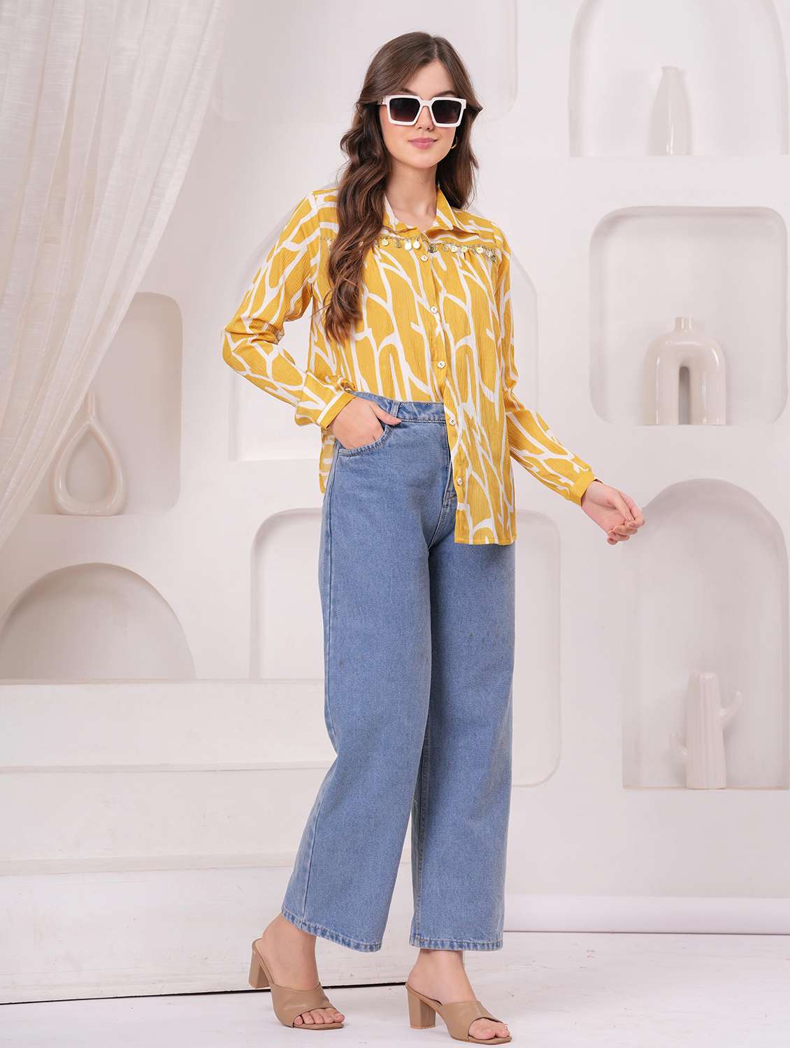 women printed long sleeve regular shirt - 22146695 -  Standard Image - 3