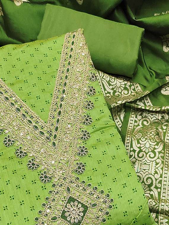 women printed embroidered unstitched suit set - 22146697 -  Standard Image - 3