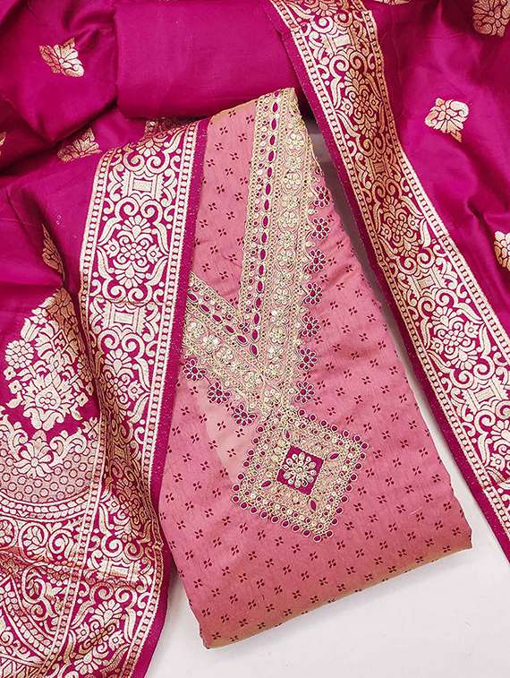 women printed embroidered unstitched suit set - 22146700 -  Standard Image - 3