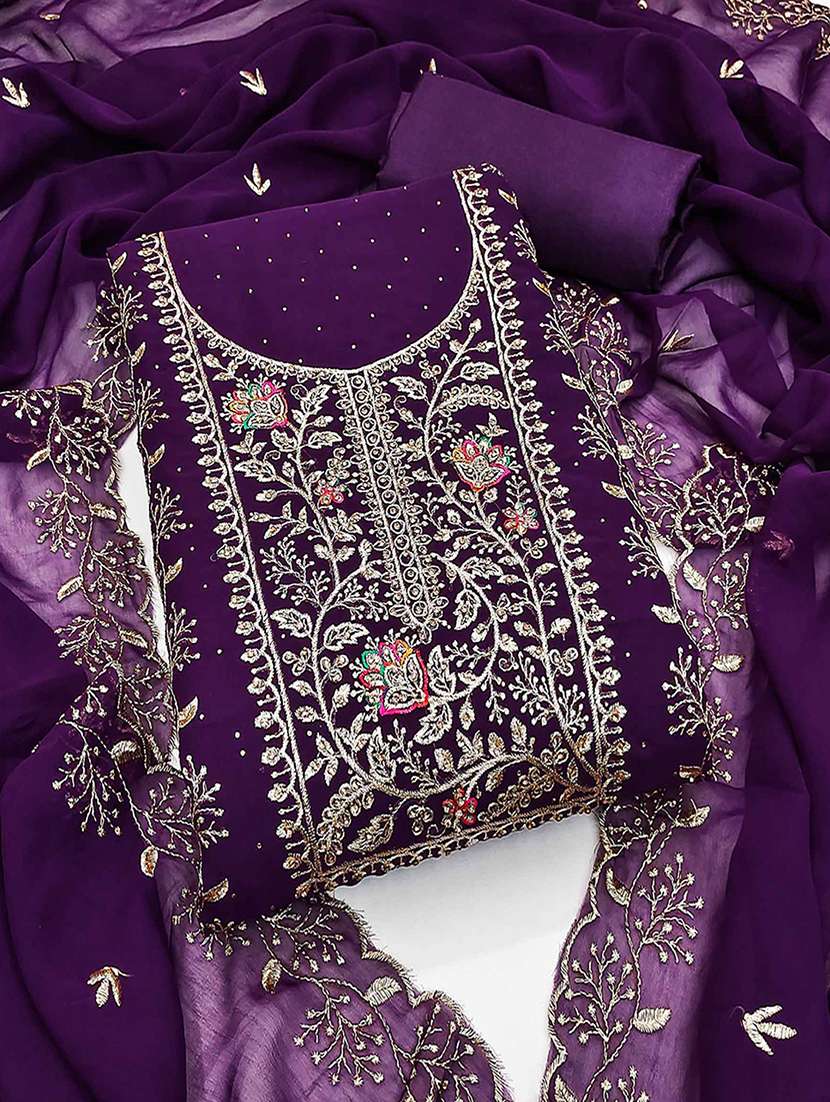 women solid with work unstitched suit set