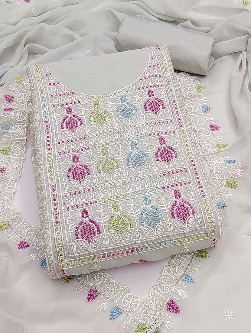 women solid with work unstitched suit set