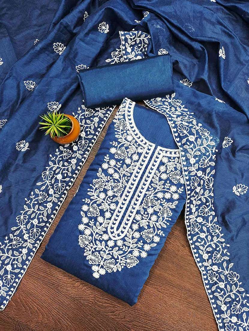 women solid with work embroidered unstitched suit set