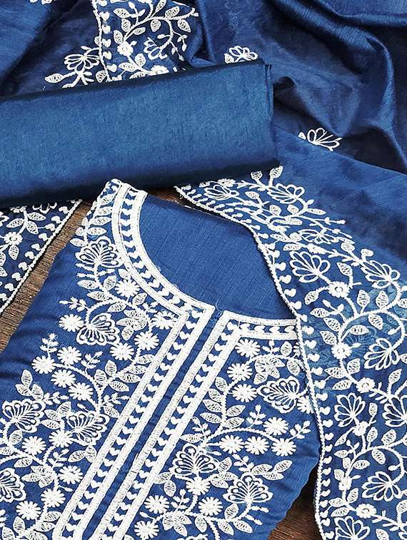 women solid with work embroidered unstitched suit set - 22146723 -  Standard Image - 3