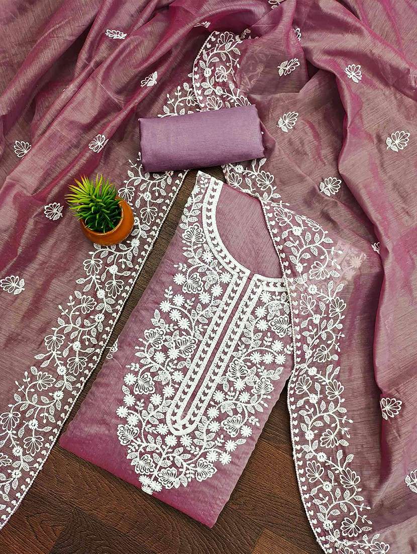 women solid with work embroidered unstitched suit set