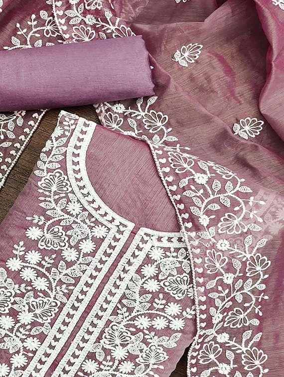 women solid with work embroidered unstitched suit set - 22146730 -  Standard Image - 3