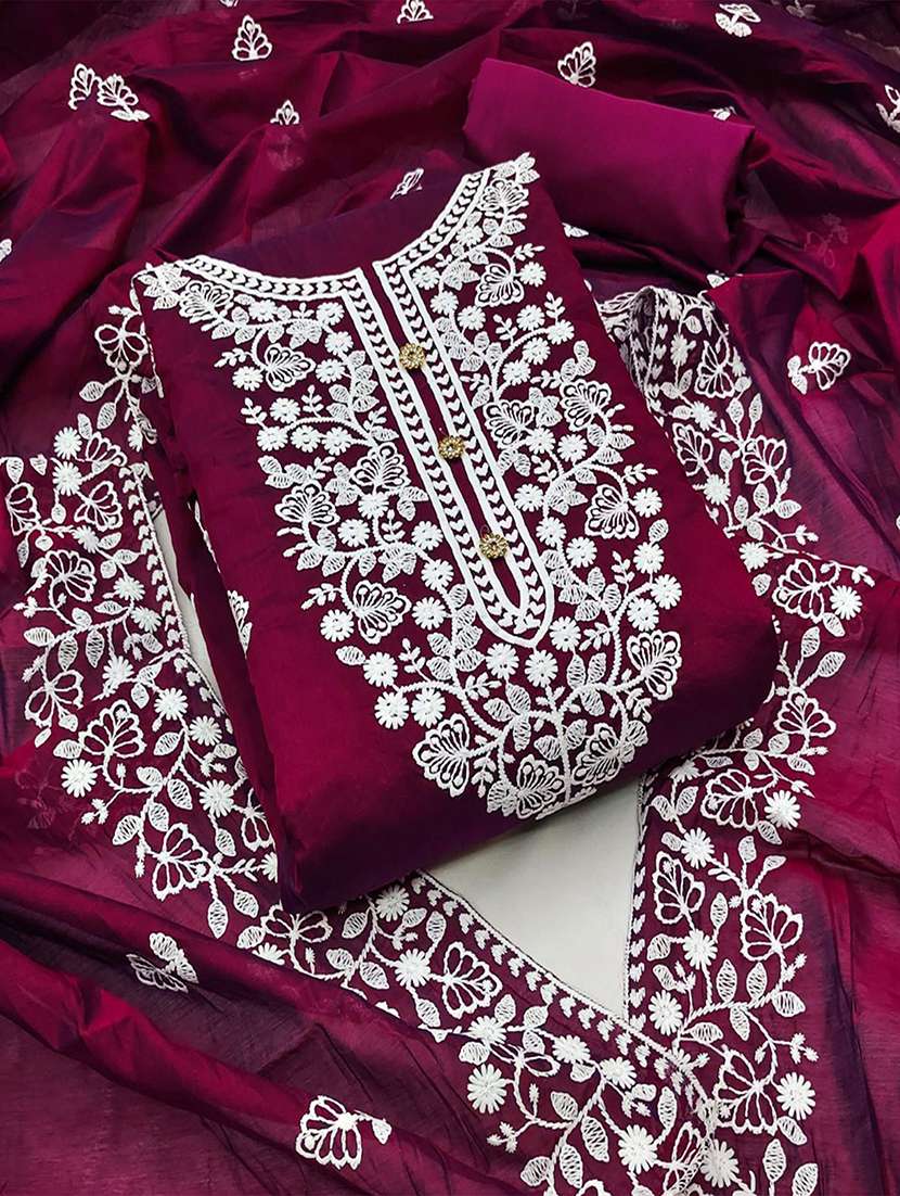 women solid with work embroidered unstitched suit set