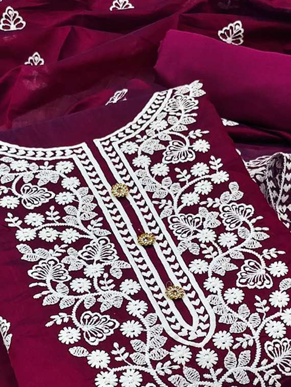 women solid with work embroidered unstitched suit set - 22146733 -  Standard Image - 3
