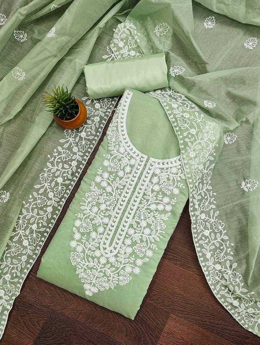 women solid with work embroidered unstitched suit set
