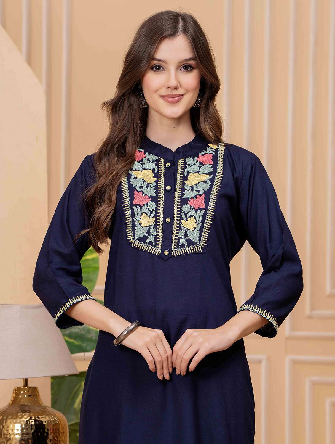 women embroidered three quarter sleeve kurta pant set - 22146752 -  Standard Image - 5