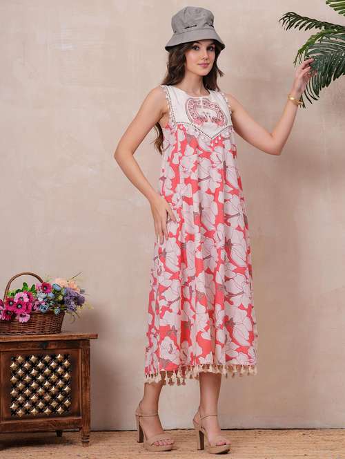 women floral sleeveless a-line ethnic dress - 22146762 - Standard Image - 0