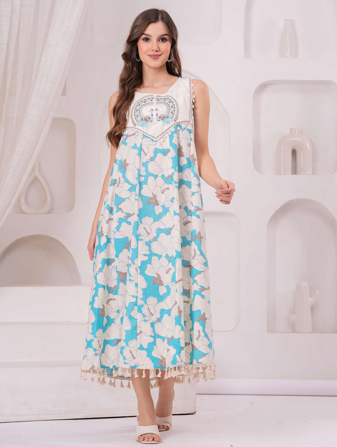 women floral sleeveless a-line ethnic dress - 22146763 -  Standard Image - 3