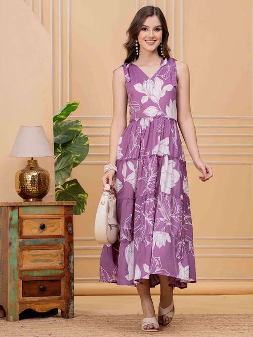 women floral printed shoulder strap tiered dress - 22146767 - Standard Image - 0
