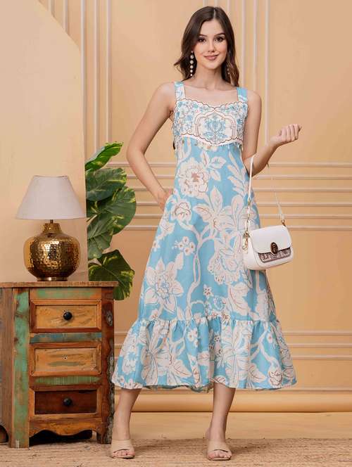 women floral sleeveless tiered ethnic dress - 22146769 -  Standard Image - 0