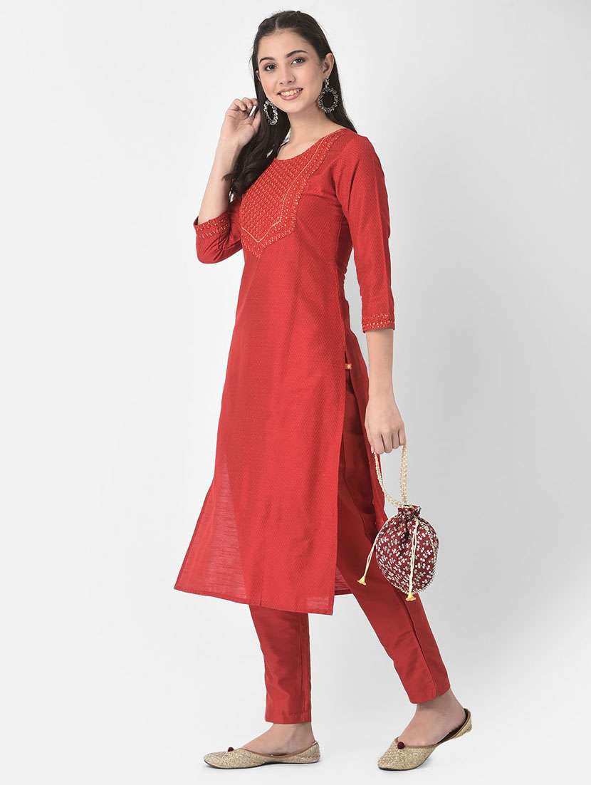 women embroidered three quarter sleeve straight kurta - 22146777 -  Standard Image - 3