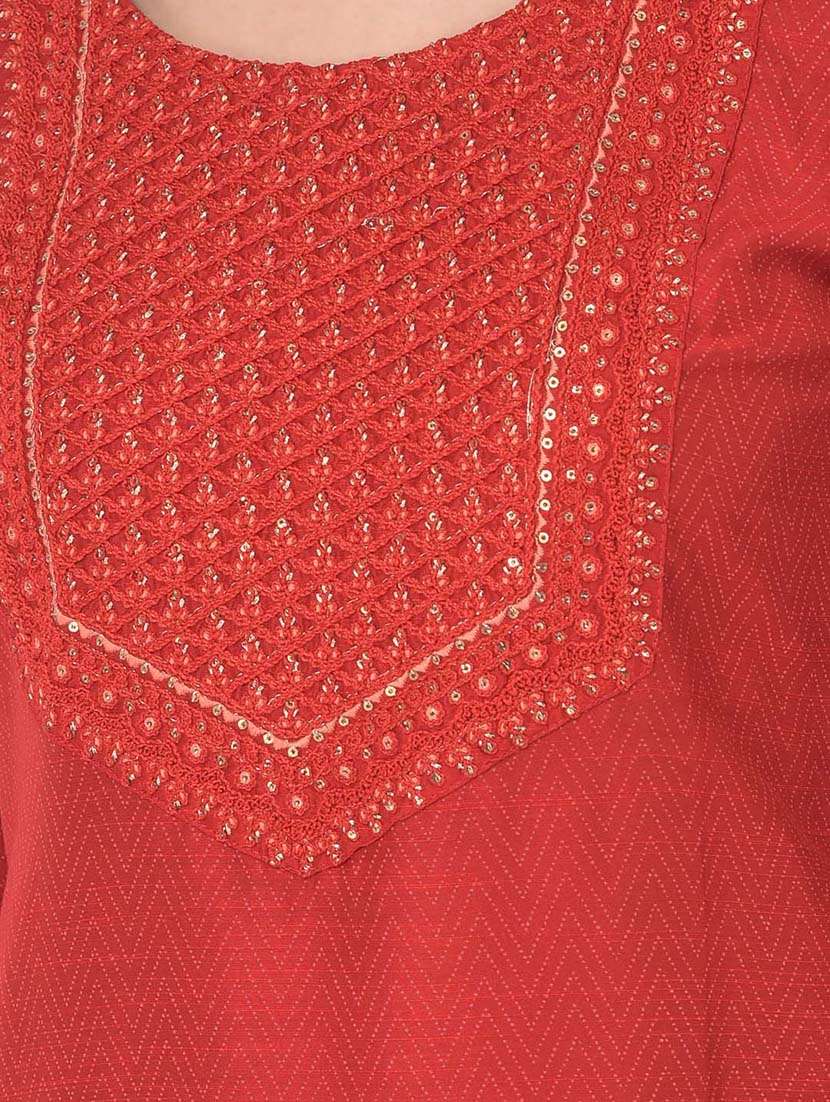 women embroidered three quarter sleeve straight kurta - 22146777 -  Standard Image - 5